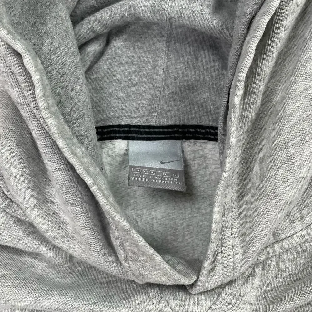 Vintage Nike Hoodie Light Grey Cotton Black Center Swoosh Spellout Logo Y2K - Picture 3 of 3